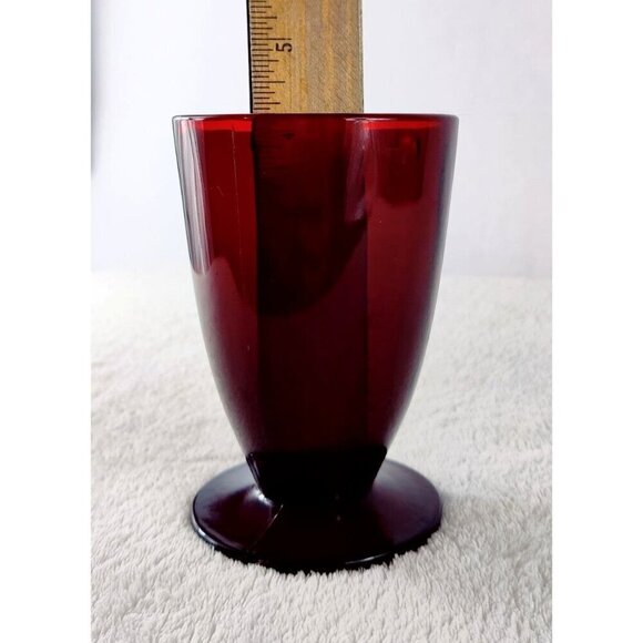 Vintage Anchor Hocking Royal Rubby Red Glass Footed Tumbler Iced Tea MCM 5.5" - Picture 10 of 12